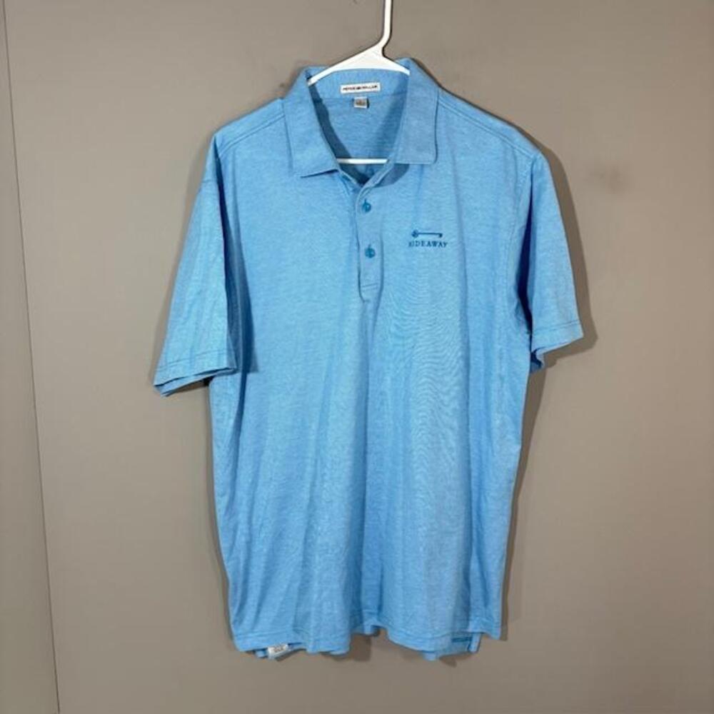 Peter Millar Polo Shirt Mens Large Blue Stripe Hideaway Golf 100% Cotton Top
